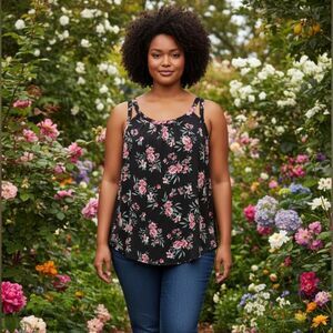 Torrid Pink and Black Floral Women's Top